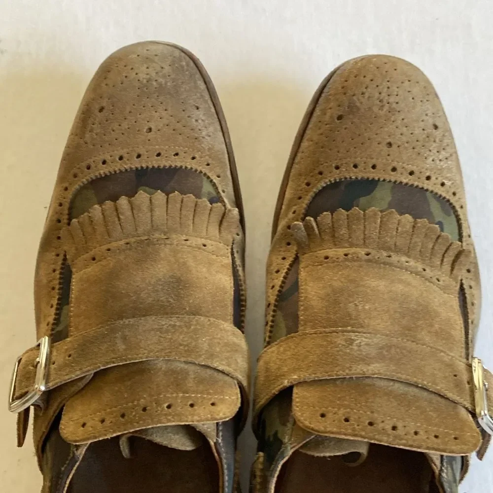 CHURCH’S Shanghai Camo Brown Leather/ Fabric Distressed Style Brogues 8.5 UK
